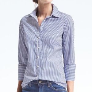 Riley Metallic Stripe Rounded Collared Shirt Banana Republic BNWOT blue whit